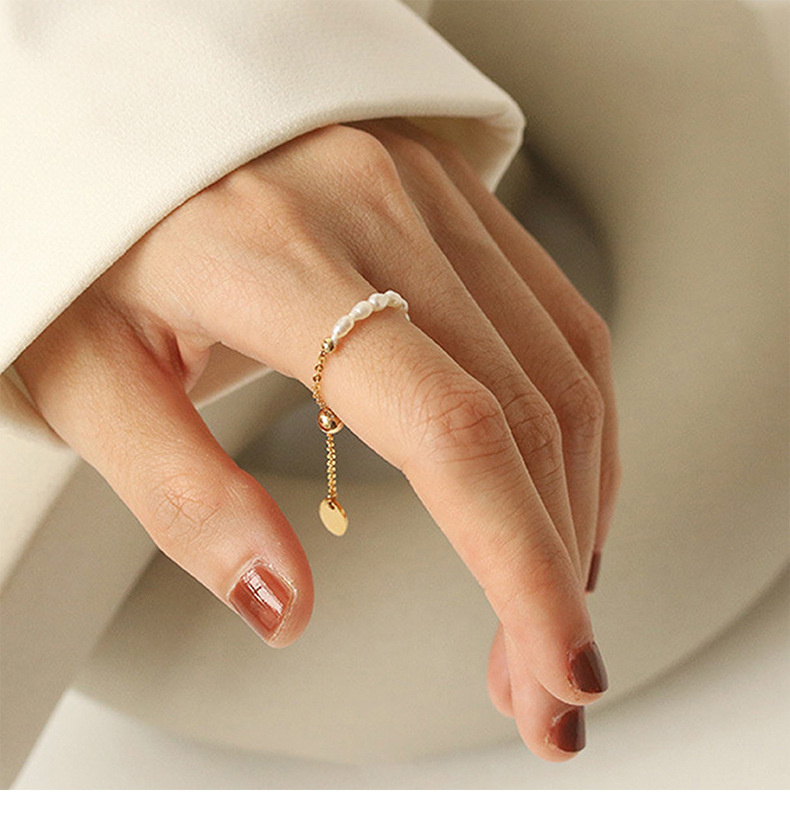 3g Weight 304 Stainless Steel Pendant Material 1 Piece Fashion Solid Color Pearl Beaded Women's Rings