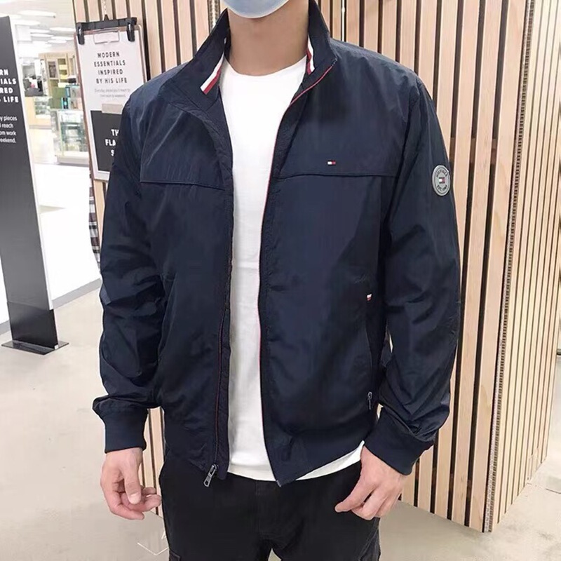 Spring New Model Tommy Men's Jacket, Simple Waterproof and Windproof Casual Versatile Stand-Collar Coat