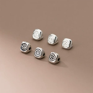 S925 Plain Silver Matte Leaf Triangle Printed Small Separated Beads Handmade diy Bracelet Accessories Loose Beads Bracelet Beads