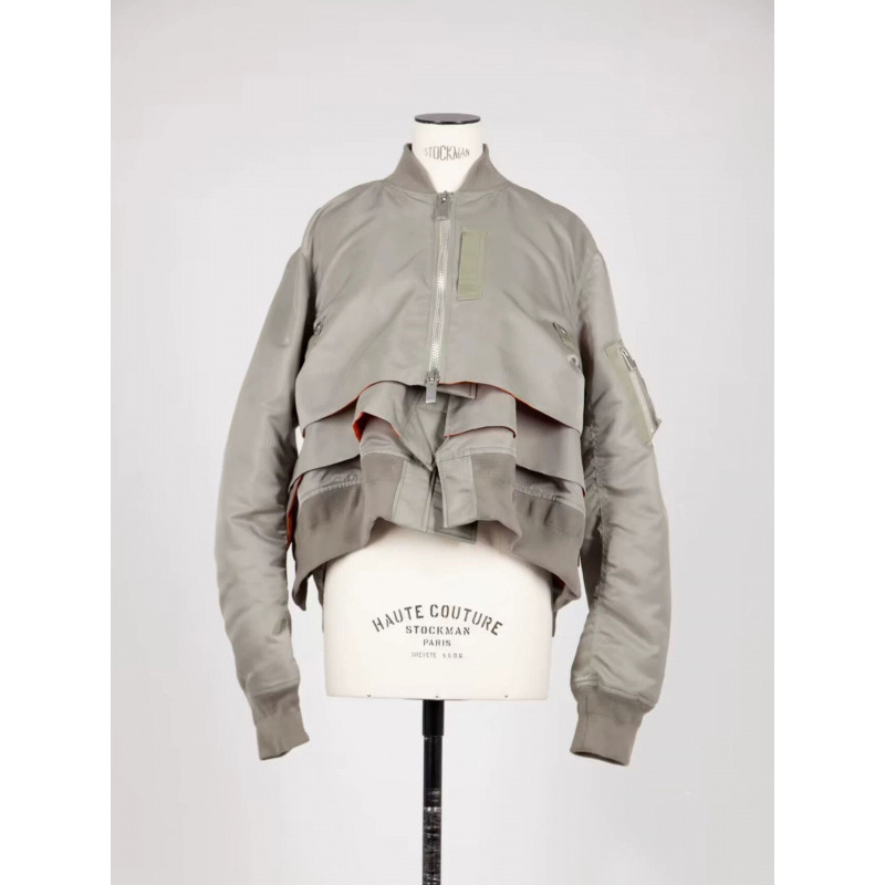 Fog Sacai 2024 Spring New Multi-Layer Patchwork Zipper Pocket Jacket Loose Casual Jacket for Women