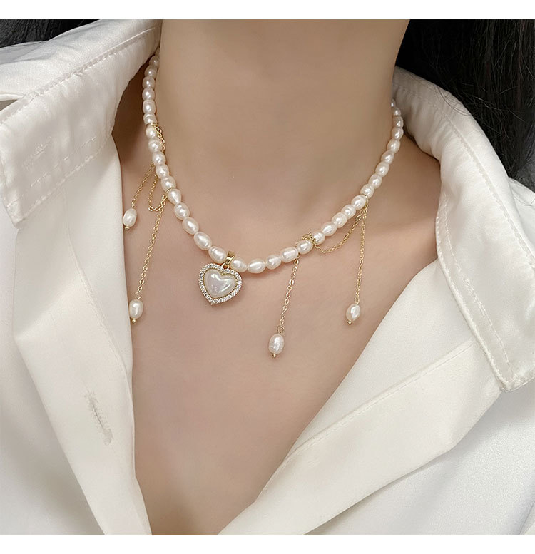 Elegant Heart Shape Copper Necklace Beaded Artificial Pearls Copper Necklaces