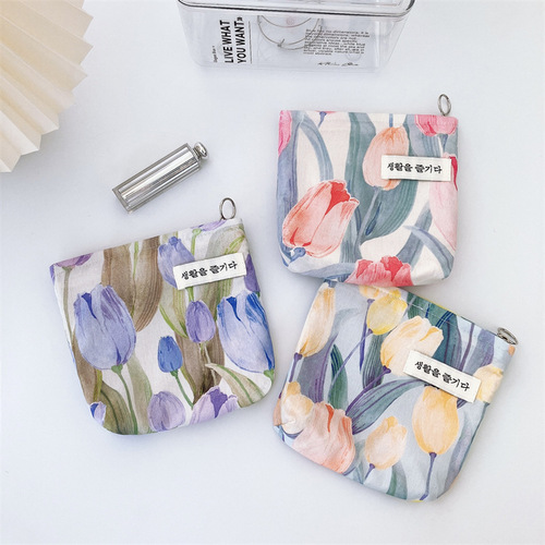 Fresh flowers Japanese style storage bag casual organization bag sanitary pad travel wash bag purse wallet handbag small canvas bag