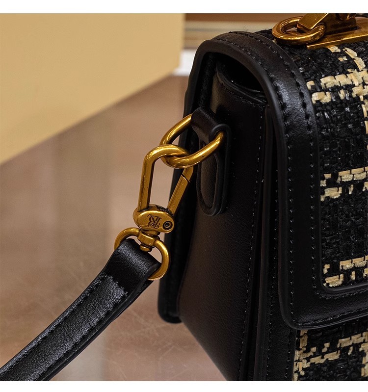 Túi xách tay da thật Hồng Kông dáng vuông nhỏ cổ điển, đeo chéo một vai đi làm phong cách Chanel — Màu đen chi tiết 12