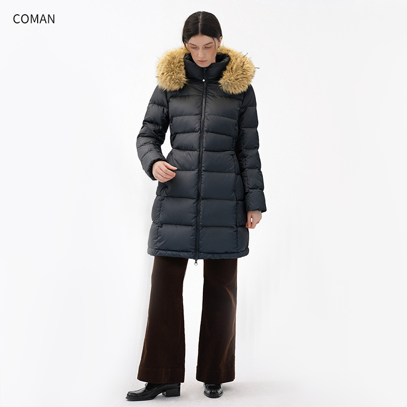 Inventario de chaqueta larga cuello de lana de cuello de liberación damas 2025 nuevo invierno negro coreano chaqueta cálida de lana blanca