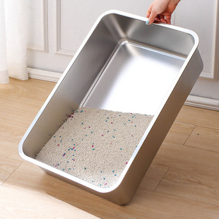 Stainless Steel Household Extra-Large Cat Litter Box, Heightened Anti-Sand Cat Toilet, Anti-Splash, Easy to Clean Cat, Free Shipping Wholesale