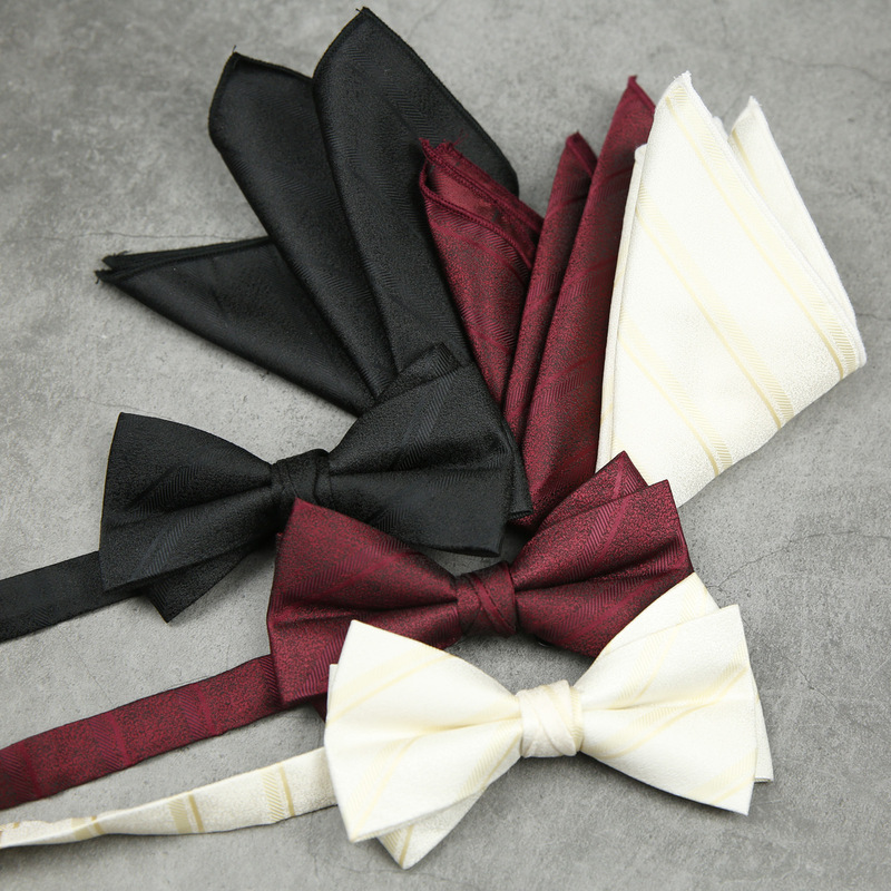 Men's suit bow tie pocket towel two-piece set wedding bridegroom small square scarf wedding wine red black white suit