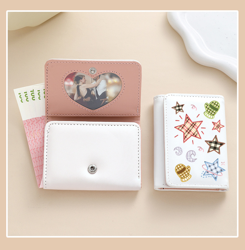 48g Weight Hidden Buckle Closure Type Small Wallets Bags Type 1 Piece Quantity Daily Occasion Pu Leather Material Star Pattern All Seasons Season Women's Gender Cute Style Square Shape Women's Star Pu Leather Hidden Buckle Small Wallets 11