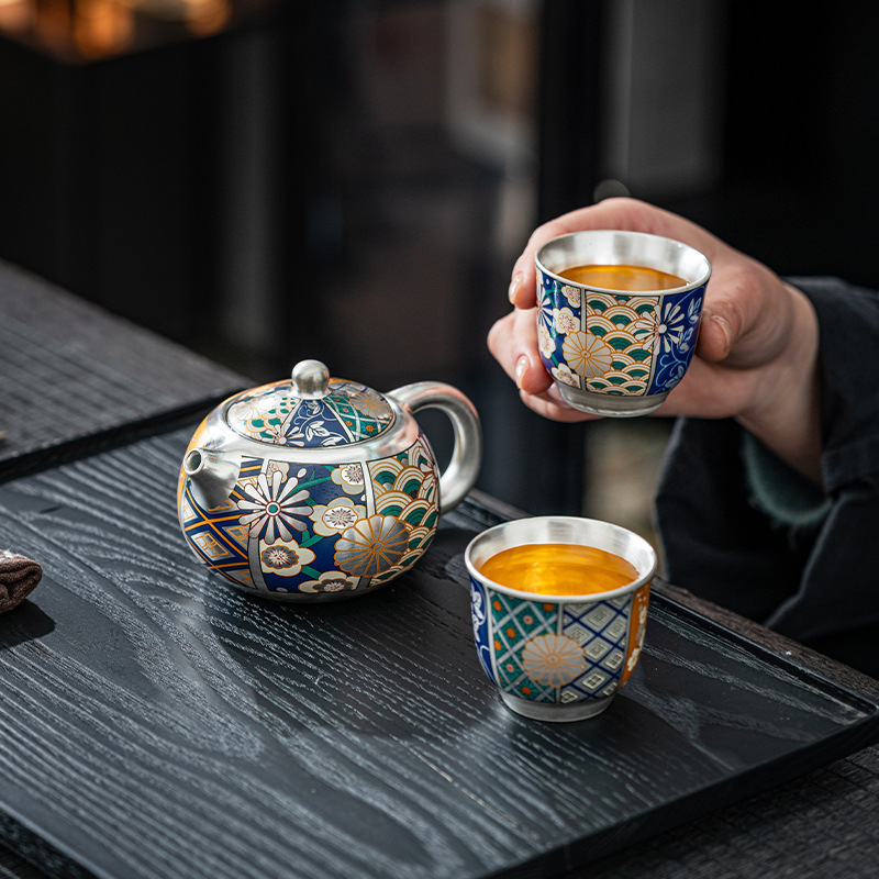 999鎏银谷伊万花高档家用茶杯新中式品茗杯个人专用主人杯防烫|undefined