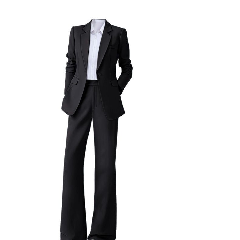 Bộ vest công sở nữ thanh lịch dài tay quần ống loe nhẹ — Quần đen, Áo đen đơn chiếc, Quần áo đen + quần