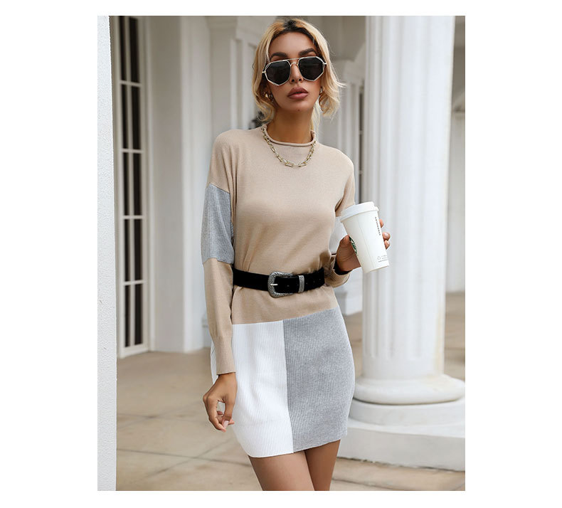 round neck contrast color knitted base sweater skirt nihaostyles wholesale clothes NSYYF86330