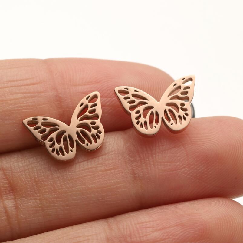 1 Pair Simple Style Butterfly Plating Hollow Out Stainless Steel Ear Studs display picture 5