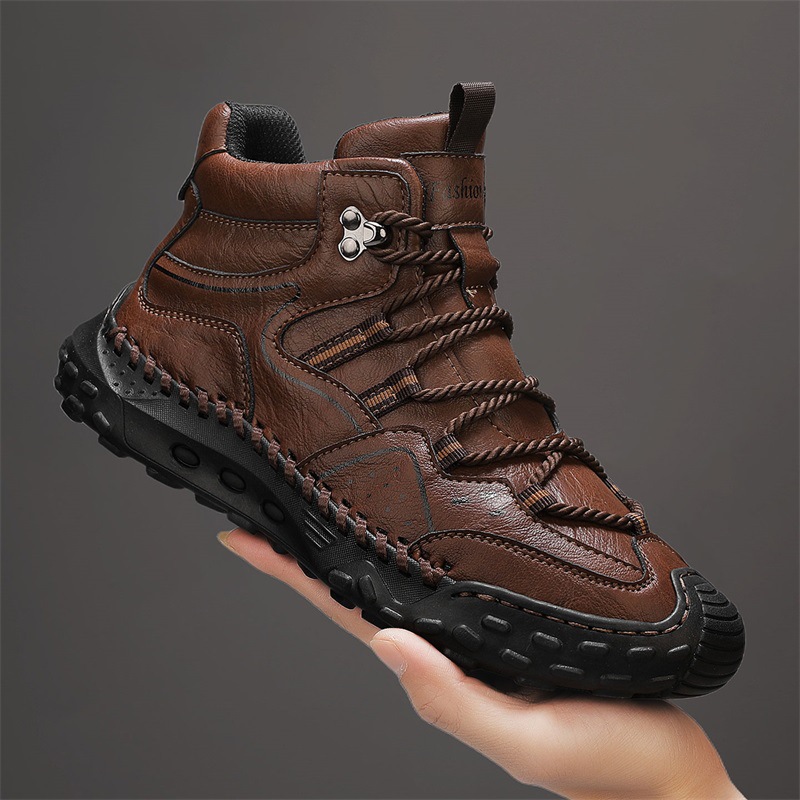 Men's Handmade Casual Shoes, Short Boots, Men's Outdoor Casual Boots, Trendy Mid-Top Men's Shoes_vogvips.com