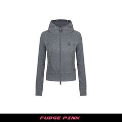 Fudge Pink 25秋季新品美式复古梵文十字架撞钉显瘦连帽卫衣