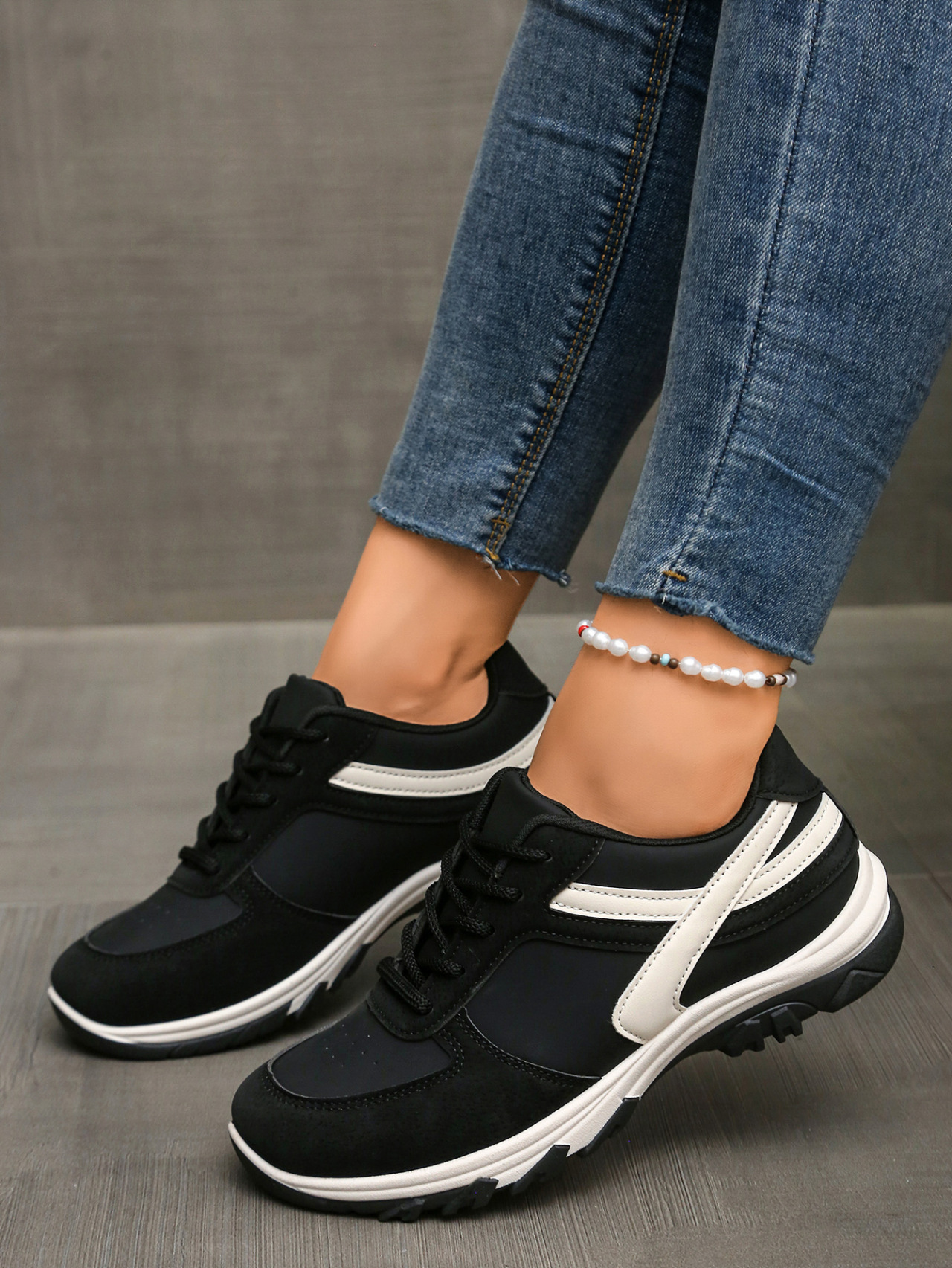 Women's Colour Block Lace-up Trainers Comfortable Casual Shoes_voghion.com