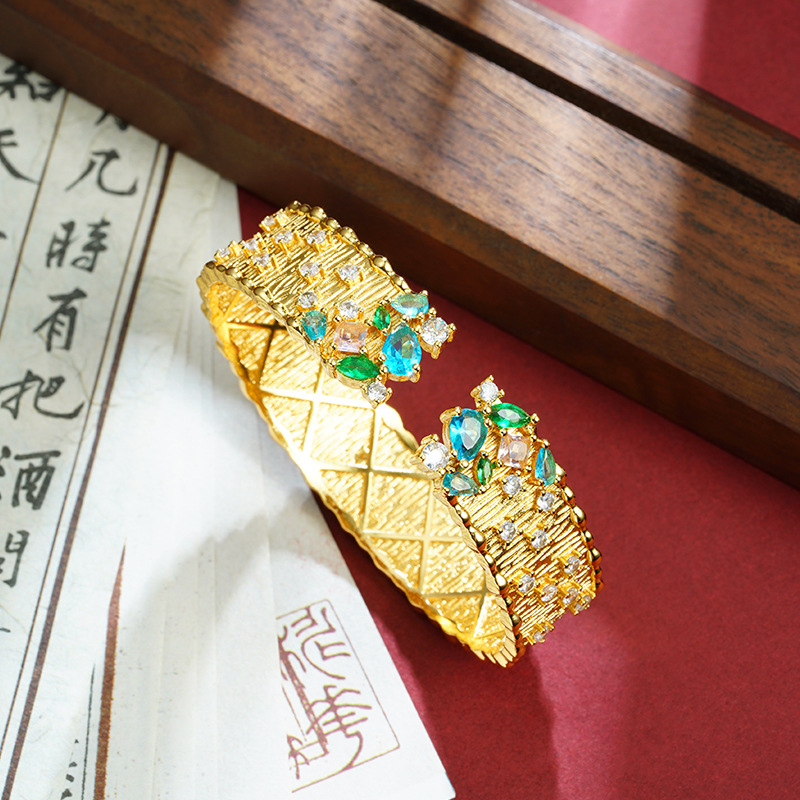 Retro vietnamita arena dorada pulsera de diamantes brillantes estrellas abertura pulsera de corte no se desvanece joyería al por mayor