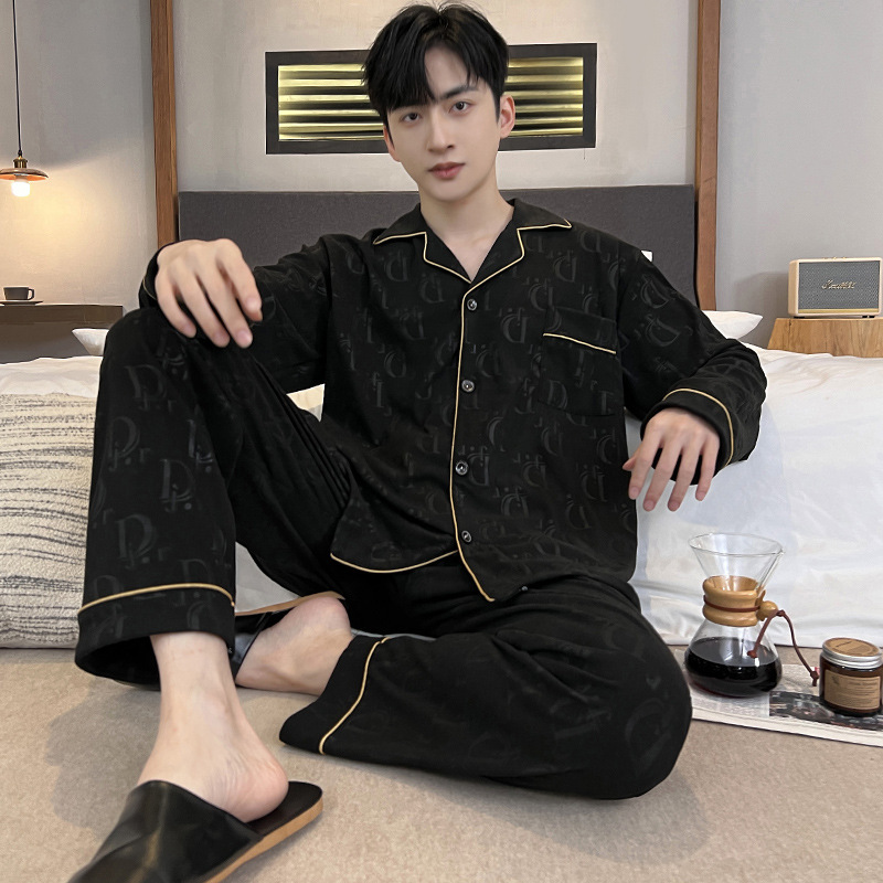 Pijamas de terciopelo para hombres primavera, otoño, invierno, terciopelo de coral más cálido, terciopelo de isla, cardigan, conjunto de ropa para el hogar