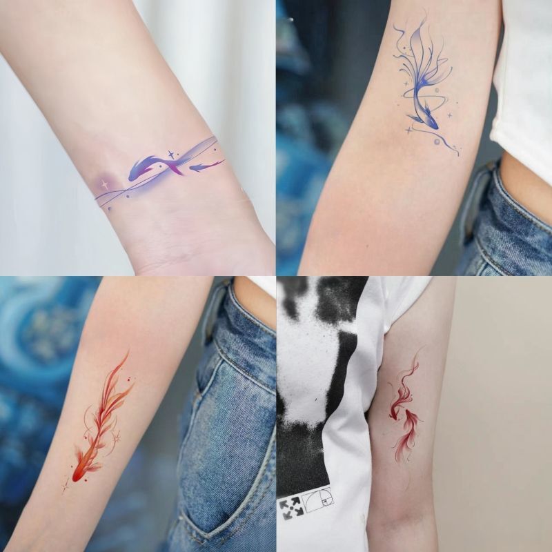 Lucky Koi Colorful Ordinary Tattoo Sticker Wrist and Ankle Hot Girl Sweet Cool Waterproof Long-lasting Washable Student Edition Sticker