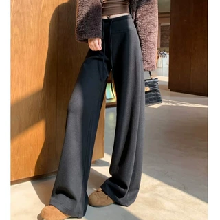 秋季新品宽松显瘦垂坠感阔腿裤女2026高腰抽绳设计羊绒休闲直筒裤