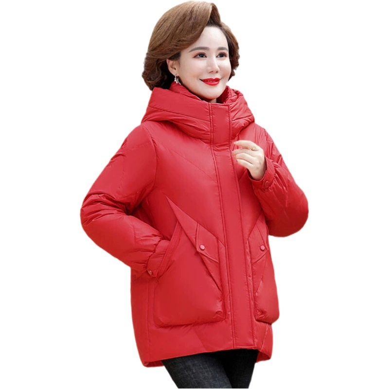 Пуховик, зимний женский 2023, новый короткий стиль, повседневное свободное толстое пальто для маленьких мам больших размеров для среднего и пожилого возраста