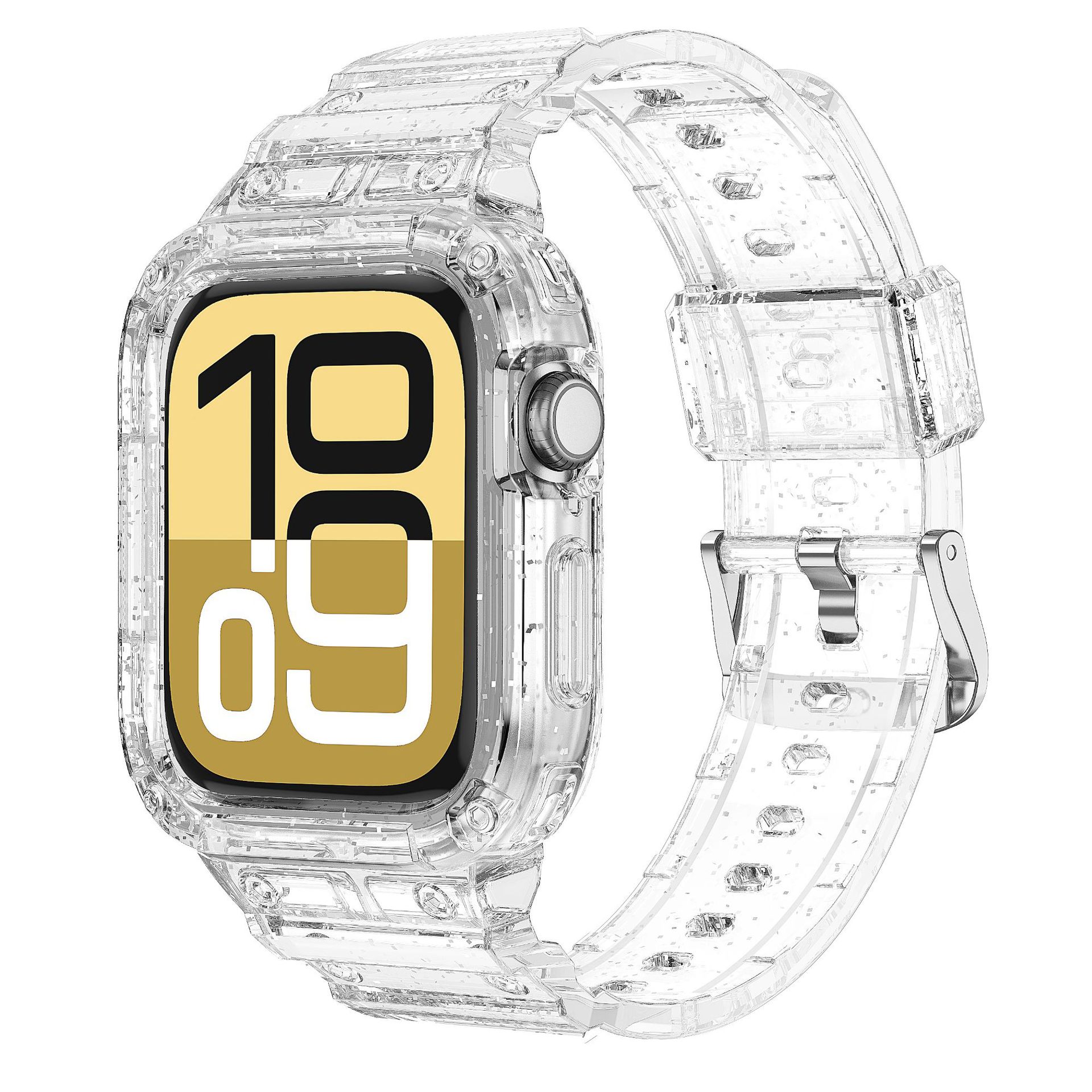 Applicable to the 46mm 10th generation silicone shockproof iwatchS10TPU one-piece strap with transparent glitter undefined