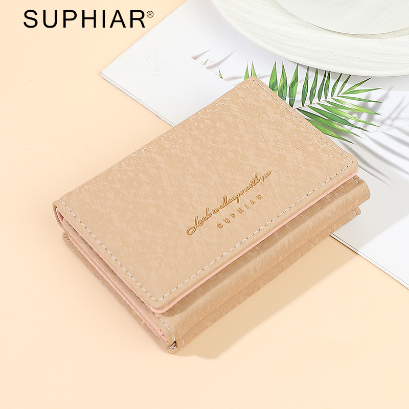 Nuevo multifuncional pu billetera de damas pequeña billetera de tres plegables bolsa de cambio de gran capacidad billetera de damas tela de algodón de alta calidad