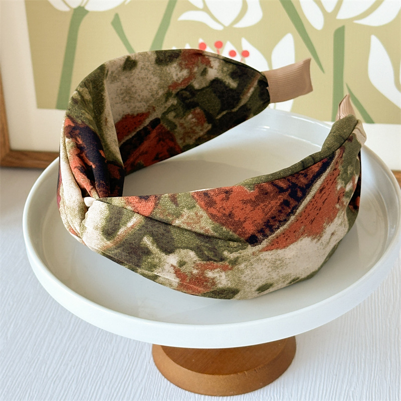 309g Weight Hair Band Hair Accessories Type 1 Piece Quantity Holiday, Daily Occasion Color Block Pattern Women's Gender Printing Design Simple Style, Classic Style Style New Printed Headband Tie-Dyed Vintage Oil Painting High Skull Top Cross Wide Version High Sense Headband Female Is Summer Updo 10