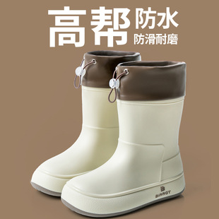 Cross-border fashion fleece-lined rain shoes women's short tube cute student wind girdle warm water shoes women's waterproof rubber shoes