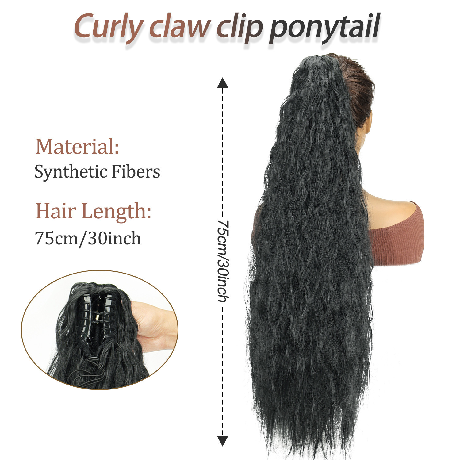 Xuchang wig clip de agua de cola de caballo ondulado cabello rizado largo cabello rizado largo cabello rizado cabello rizado largo cabello rizado Amazon wig transfronterizo