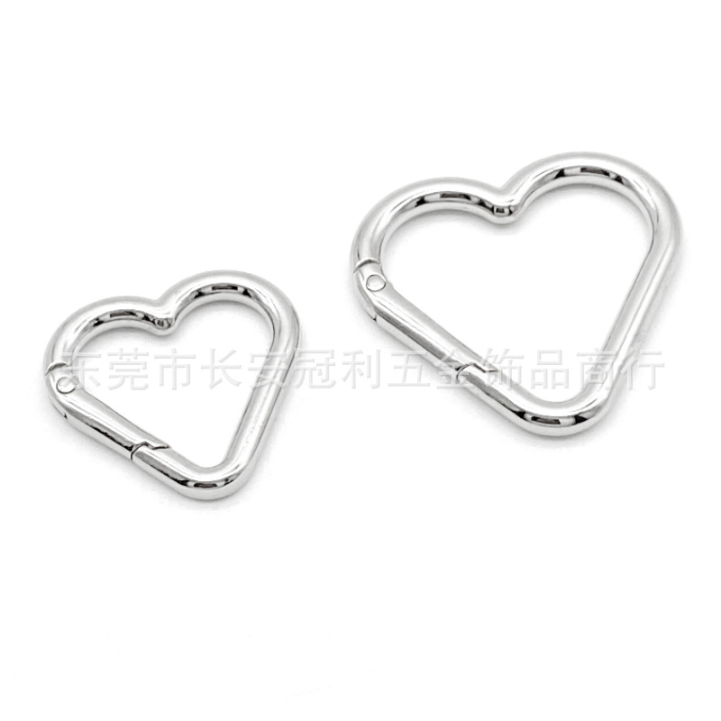 锌合金爱心型登山扣大号心形弹簧圈钥匙扣饰品配件挂扣开口弹簧扣