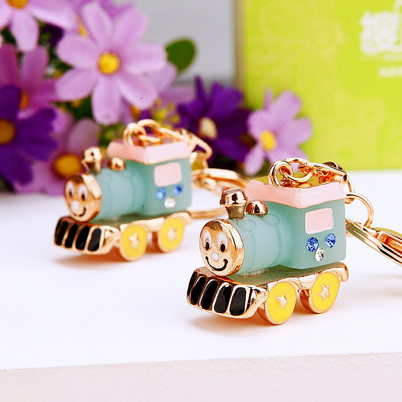 Rhinestone locomotive car key chain female Korean creative package pendant metal key chain ring business gifts wholesale