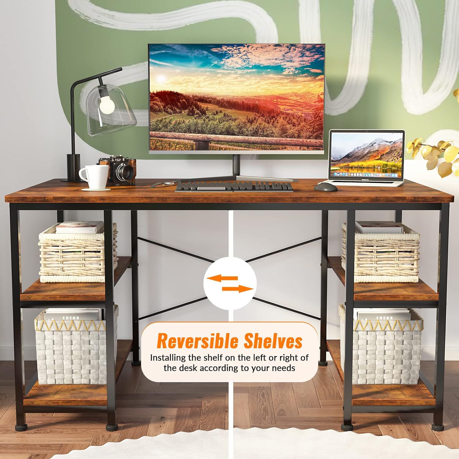 跨境专供家庭办公室电脑桌左侧或右侧有2个储物架简约风源头工厂