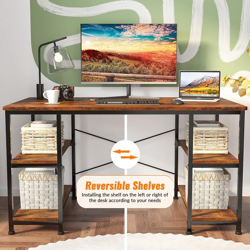 Cross-Border Special for Home Office Computer Desk Left or Right Side with 2 Storage Shelves Casual Wind Source Factory