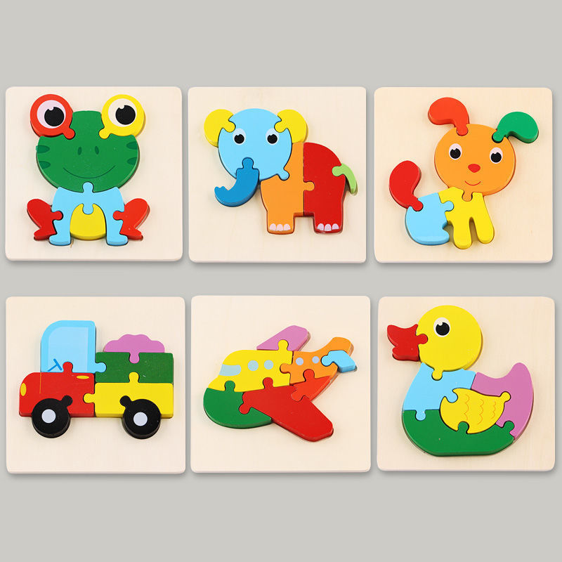 Rompecabezas para niños desarrollo de inteligencia educación temprana 3D de madera tridimensional bebé 1-2 años medio niños y niñas 6 juguetes educativos