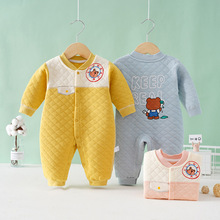 新生儿连体衣服秋冬棉三层保暖连体衣无骨工艺宝宝加厚爬服哈衣