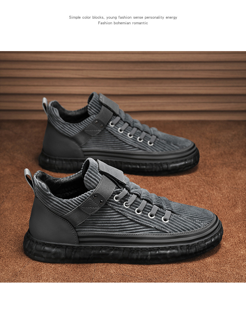 Zimska žametna topla bombažna moška oblačila Zhongbang Corduroy, priložnostna ravna drsalka, mladinski modni čevlji_voghion.com