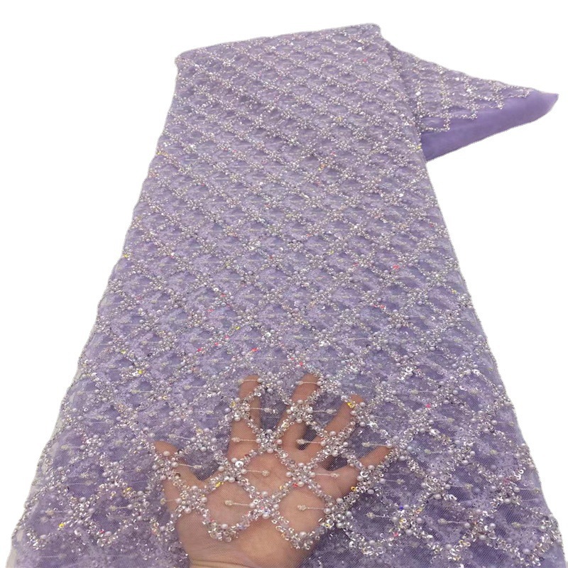 Clásico diamante malla arroz cuentas lentejuelas cuentas bordadas tubo lentejuelas bordado tela vestido falda encaje Malla tela JX2994