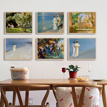 丹麦画家克罗耶欧式复古风景人物装饰画画芯餐厅唯美墙壁挂画内芯