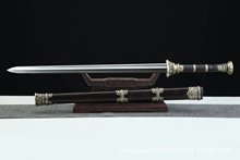 龙泉市刀剑 24寸七雄战剑（大瓦轮剑身款）花纹钢黑檀木 未开刃