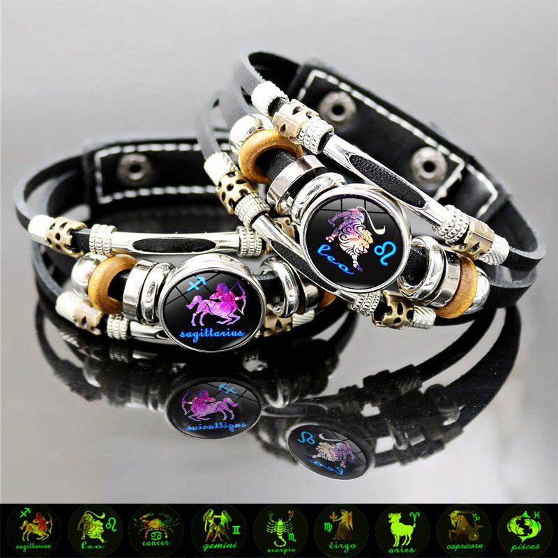 Luminous twelve constellations time gem bracelet men's and women's trend punk style multi-layer beaded bracelet jewelry wholesale