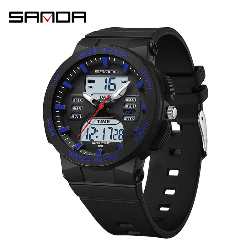Reloj deportivo de pareja sanda Sanda doble pantalla reloj electrónico multifuncional nocturna impermeable reloj electrónico 6185