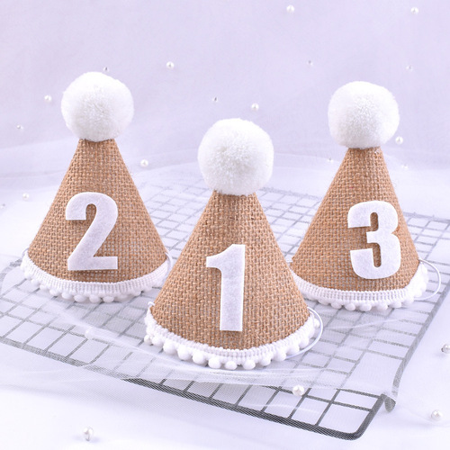 Birthday hat wholesale children's first birthday party decoration baby forest linen birthday hat photo props