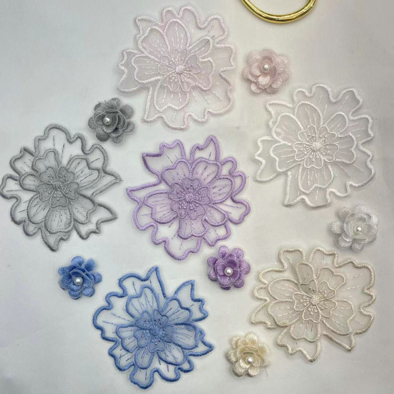 新款布贴补丁贴批发欧根纱刺绣立体花朵蕾丝布贴DIY衣服装饰布贴