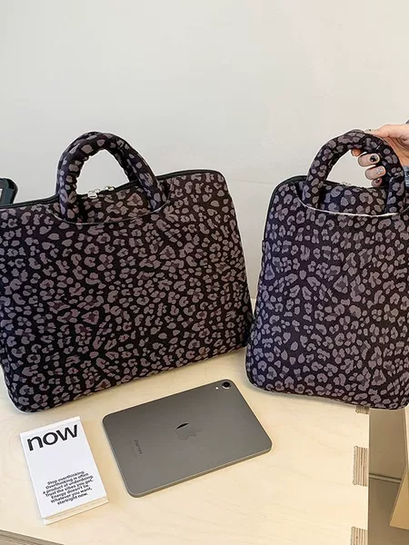 Computer Bag, Tablet Laptop Bag, iPad Handbag, Thickened Anti-Fall Bag, Leopard Print Hot Girl New Style Cartoon Cute Bag