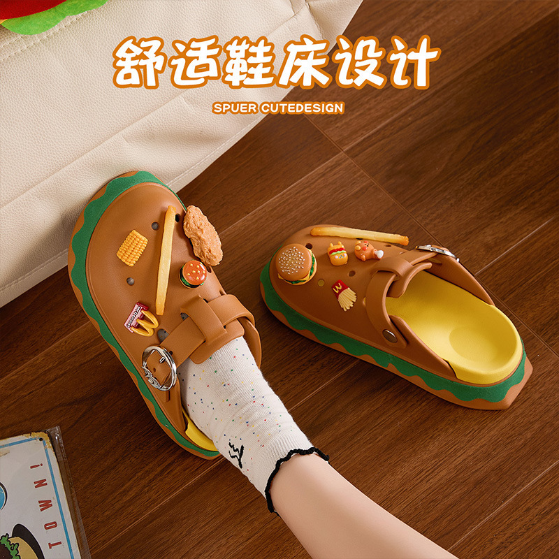 Nanbowan バーガー ビルケンシュトック トゥ クロックス レディース アウター 厚底 かわいい 漫画 シューズ アウトドアウェア|undefined