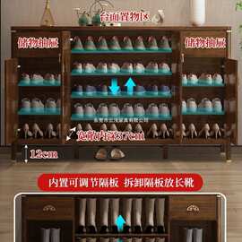 新中式鞋柜家用门口入户中式大容量多功能进门口实木色玄关柜一体