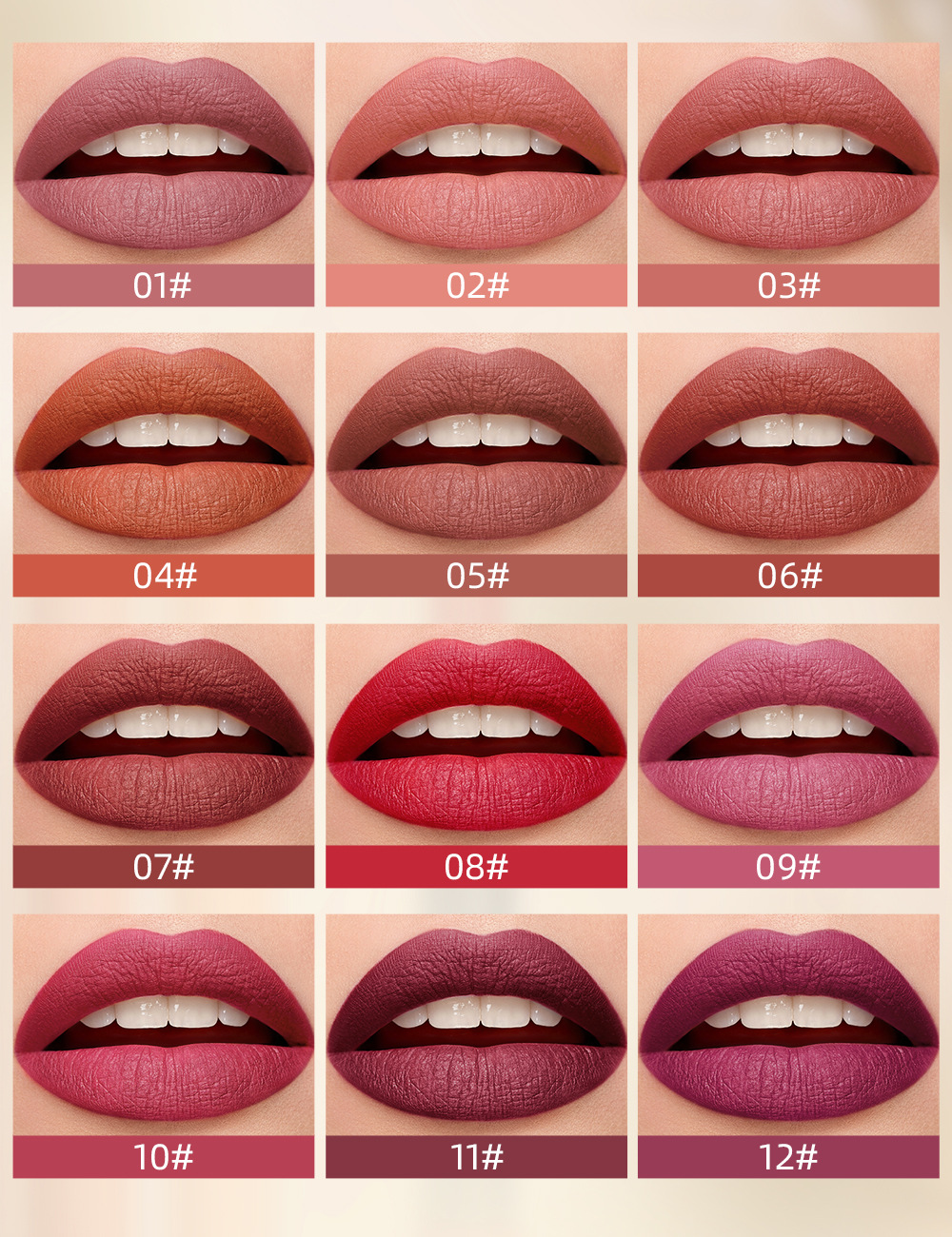 QIBEST Cross-border matte velvet matte lipstick does not stick to cups, does not fade, is easy to apply, moisturizes and lasts long, and is a lipstick for makeup undefined