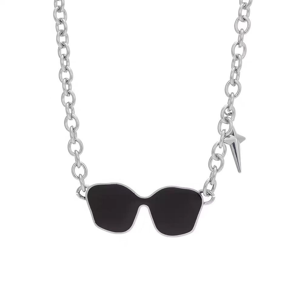 Polishing Design Hip-Hop Star Glasses Titanium Steel Polishing Unisex Necklace Men Pendant Necklaces