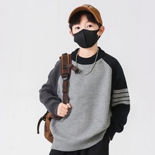 男童毛衣秋冬款2025新款男孩加厚拼接冬季儿童针织帅气时髦上衣潮