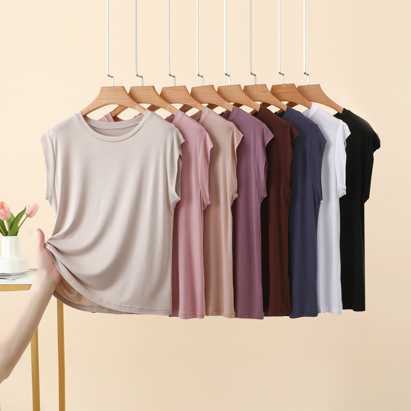 Summer New Modal Round Neck Sleeveless Stretch T-Shirt Casual Simple Slimming Versatile Solid Color Women's Top Summer New Modal Round Neck Sleeveless Stretch T-Shirt Casual Simple Slimming Versatile Solid Color Women's Top