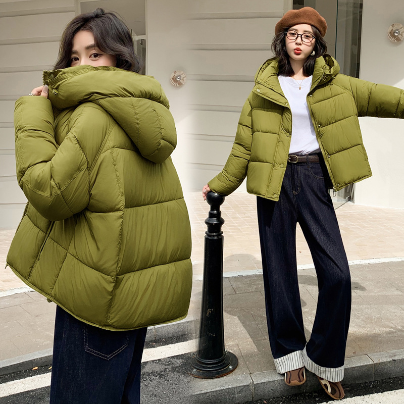 Puff glutinoso suave corto encapuchado abrigo de algodón mujer invierno nuevo suelto y delgado pequeño pan ropa de moda image 4